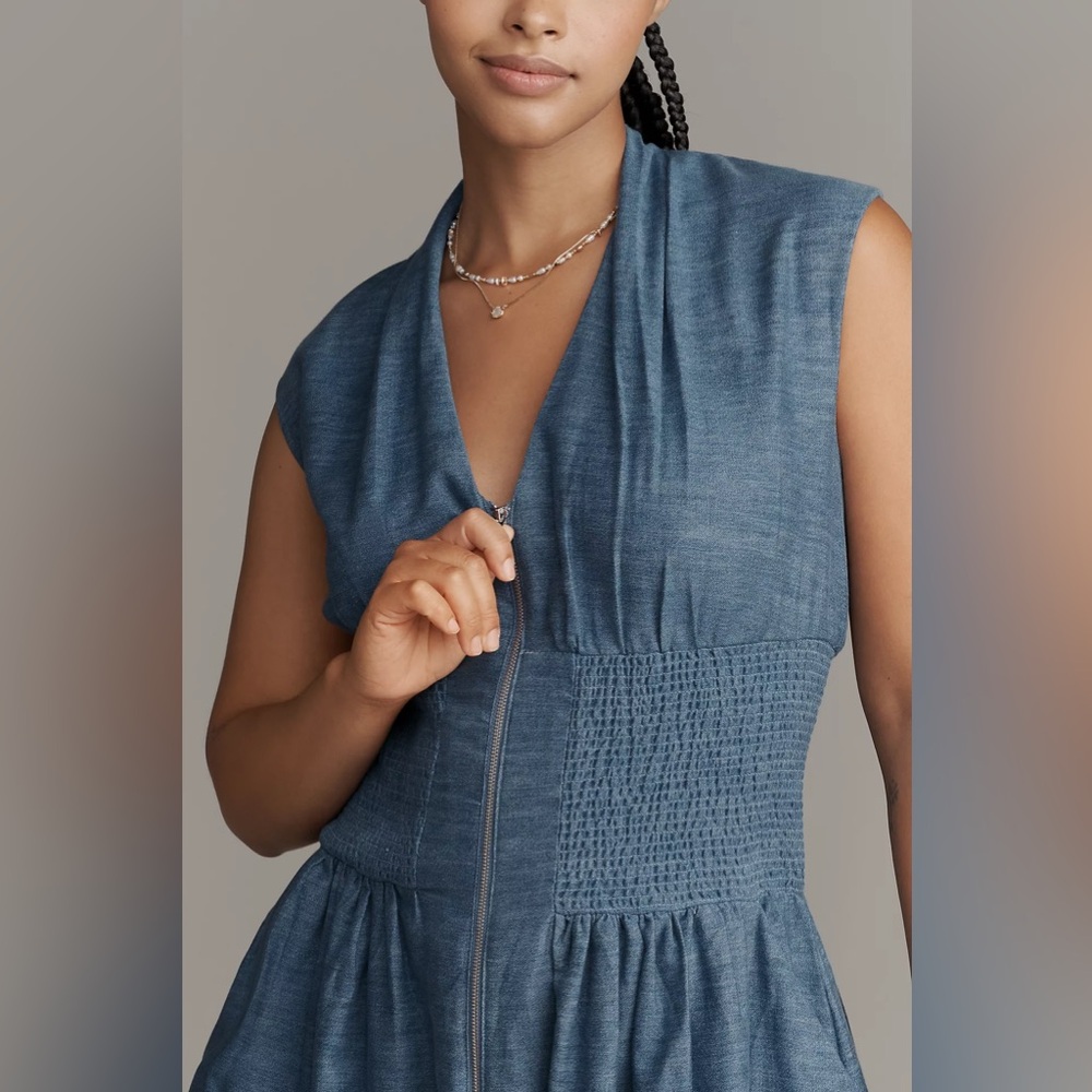 NWT! Anthropologie The Tommie Denim Eyelet Trim Dress - Size XS 5️⃣ - Picture 8 of 9